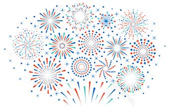 Happy 4th July fireworks. Celebration firework explode, carnival party firecracker explosions. Colorful festival