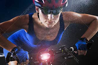 Sportswoman athlete at mountain bike from Romania at a photo shoot after winning international mountain bike competitions. 1 Decem