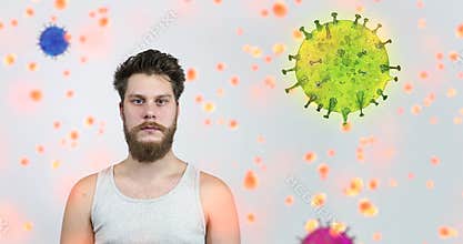 A man surrounded by a corona virus. Epidemic Covid-19.