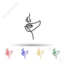 One line, face, woman multi color icon. Simple thin line, outline vector of human icons for ui and ux, website or mobile