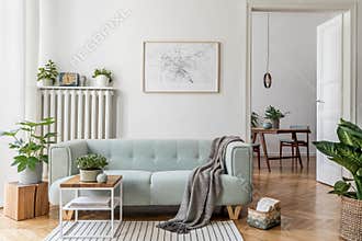 Stylish, bright, Scandinavian living room and dining room.
