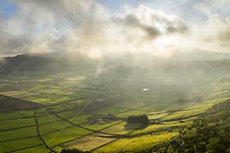Aerial views on the typical abstract countryside of the east of Terceira Island, one of the islands of the AÃ§ores Azores
