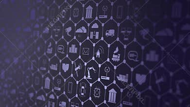 Concept of Industry 4.0. Automation, the flow of the icons, data exchange technology in production. Internet of things