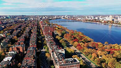 Aerial View Over Boston Commons Across Charles River to Cambridge