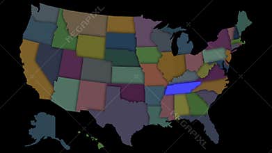 USA - US - American states are highlighted one after another - Map of all states