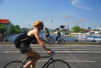 Oberbaumbruecke, Berlin, Germany. Biking in the city