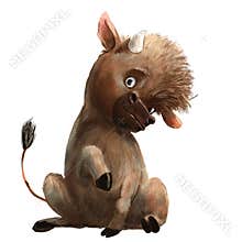 Cute cartoon little calf on white background