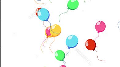 Colorful helium balloons floating on a white background. The concept of celebration and lightness. Looping animation, continuous