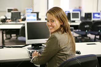 Pretty Woman in Computer Lab