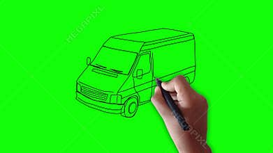 Hand drawing ambulance cartoon sketch animation green screen