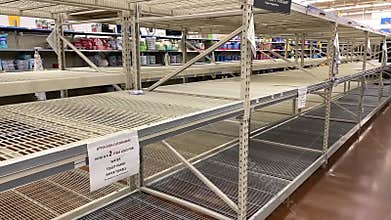 Empty shelves of Toilet Paper at Walmart shopping Center, Coronavirus, Covid-19, virus Los Angeles, CA