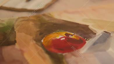 Artist workplace brushes acrylic paint still life