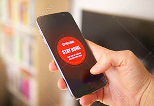 Emergency message Stay Home on the phone