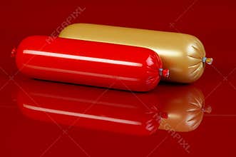 Cooked sausages on brown