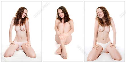 Three  portraits of an attractive topless model