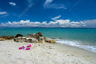 Beach in Greece with toys