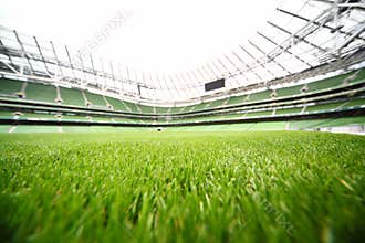 Green-cut grass in large stadium