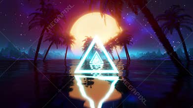 Retro futuristic synthwave landscape seamless loop. VJ 80s stylized animation
