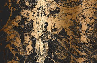 Distressed overlay texture of golden metal plate with cracked paint. grunge background