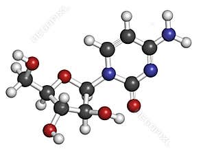 Cytarabine cytosine arabinoside, Ara-C chemotherapy drug molecule. Used in treatment of acute myeloid leukemia AML, acute.