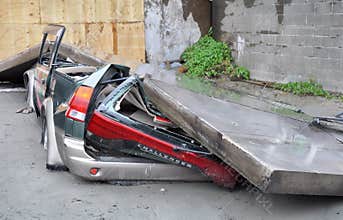 Christchurch Earthquake - Car Flattened by Wall