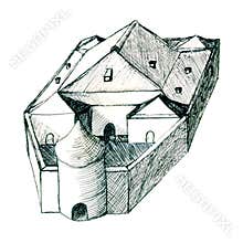 Medieval inn hand drawn