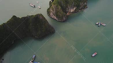 Directly above of boats in Halong Bay