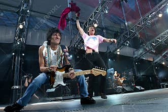 The Rolling Stones ,  Ronnie Wood and Mick Jagger during the concert