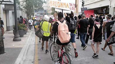Miami Downtown, FL, USA - JUNE 12, 2020: Protests Against Killing Black People in the US Due to Police.