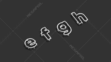 Neon e f g h symbols, broken glowing font mockup