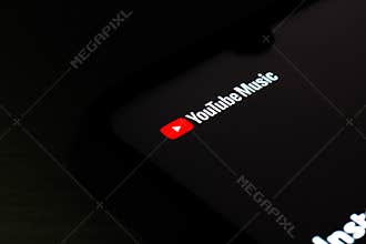 October 9, 2020, Brazil. In this photo illustration the YouTube Music logo seen displayed on a smartphone