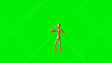 Funny golden mannequin dancing macarena, seamless loop, Green Screen