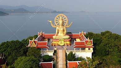 Thailand landmark. Aerial view of golden big Buddha temple