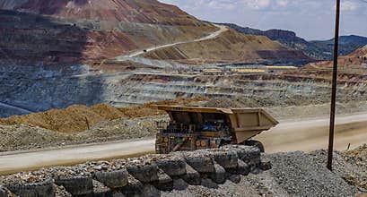 Ore hauling truck in the Santa Rita Chino open pit copper mine near Silver City, New Mexico.
