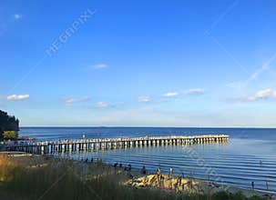 Poland Gdynia Orlowo pier with sunny summer sky as copyspace