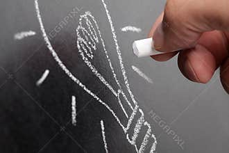 Lightbulb idea on a chalkboard