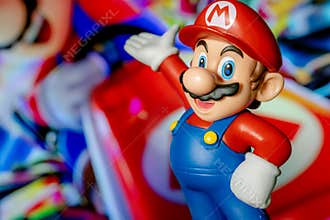MOSCOW, RUSSIA - August 22, 2020: Super Mario Bros figure character.Super Mario is a Japanese platform video game series and media