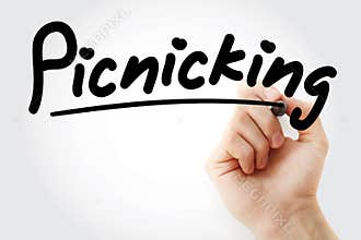 Hand writing Picnicking with marker