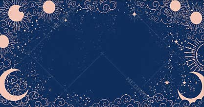 Cartoon background for astrology, tarot, magic and esotericism. Smooth 4K video rendering. Animation of a crescent moon with a fac