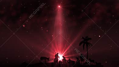 Christmas Scene with twinkling stars on red