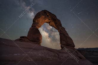 Milky Way Galaxy a meteor at Delicate Arch