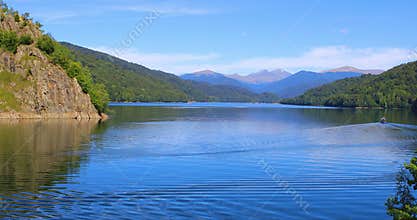 Beautiful panorama with lake in the mountains