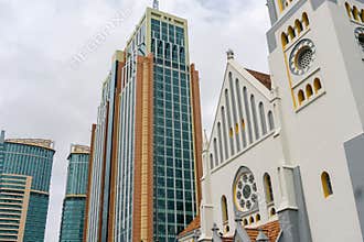Dar Es Salaam, Tanzania - January 2020: A St. Joseph`s Cathedral church in the Center of of Dar es Salaam, Biggest City