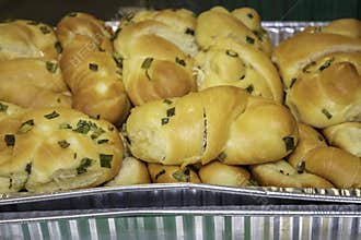 Fresh baked bread ready to eat in metal tray