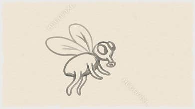 Cartoon fly flying watercolor 2D Animation
