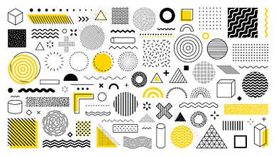 Set of 100 geometric shapes. Memphis design, retro elements for web, vintage, advertisement, commercial banner, poster, leaflet,