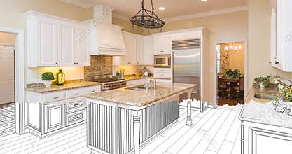 4k Custom Kitchen Drawing Transitioning to Photograph.