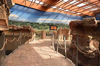 Interior of the modern Africarium with artificial waterfall in Wroclaw Zoo