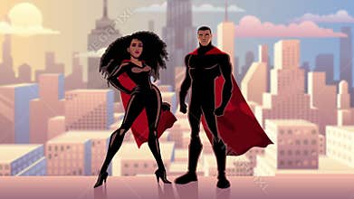 Superhero Couple Black City Day