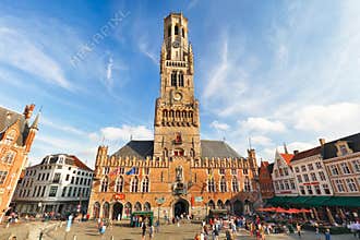 The Belfry Tower, aka Belfort, of Bruges, medieval bell tower in the historical centre of Bruges, Belgium